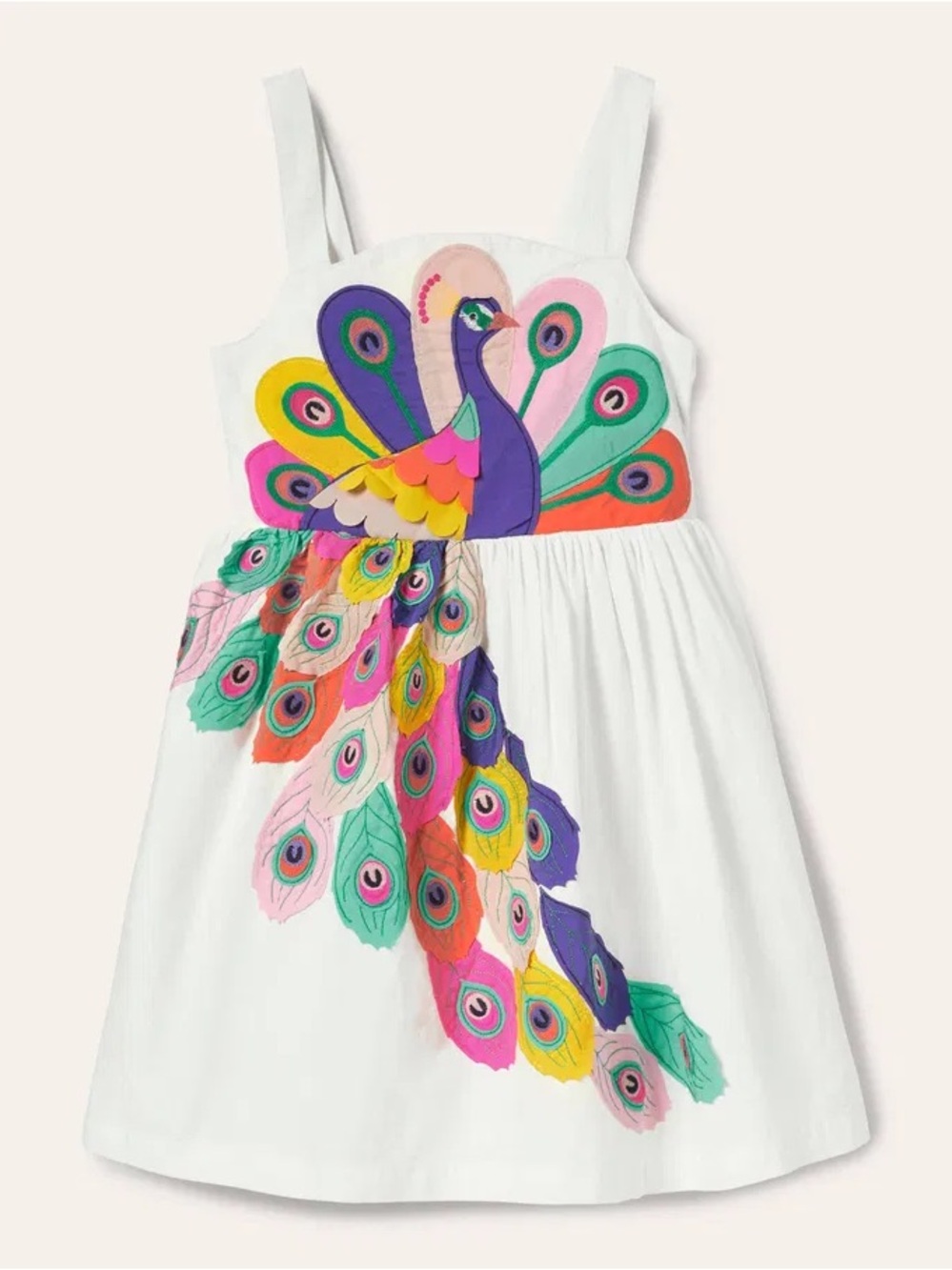 Mini Boden | Girls Colorful Peacock Applique Dress